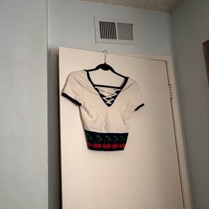 Urban Outfitters White Crop Top with Cherry Design